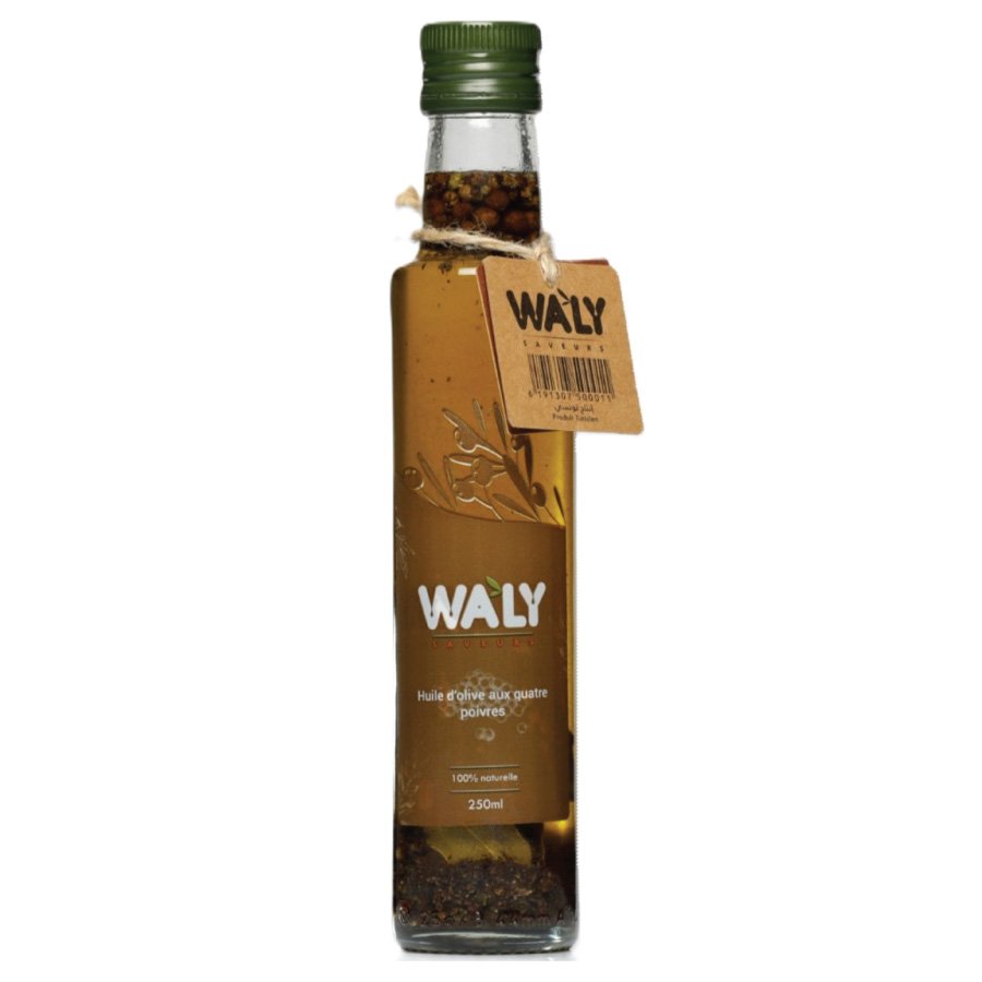 1 Bouteille de 250 ml de Huile d'Olive Aromatisée Aux Quartes Poivres – Image 1