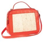 Sac à main pour femme à bandoulière en fibre de palmier et cuir véritable en rouge corail