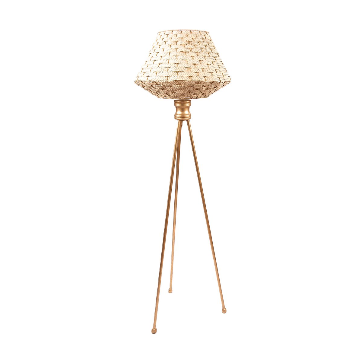 MHN 5557 Lampadaire trépieds rustique design quartz tressée à la main en fibre de palmier – Image 1