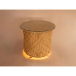 Table Lumineuse rustique design classique habillage en en fibre de palmier naturelle tressée à la main GM – Image 3