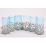 Ensemble de 6 verres à the droit en verre soufflé  craquelé  avec socle design sidi bousaid – Image 3