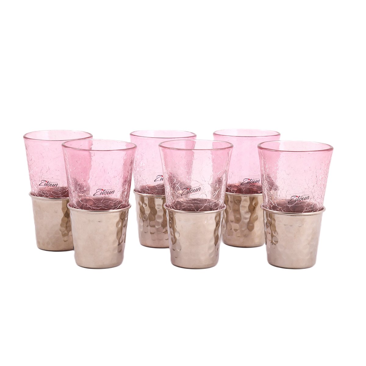 MZA 1183 Coffret de 6 verres maxi drink + évasé en verres soufflés craquelés avec socle en cuivre – Image 1
