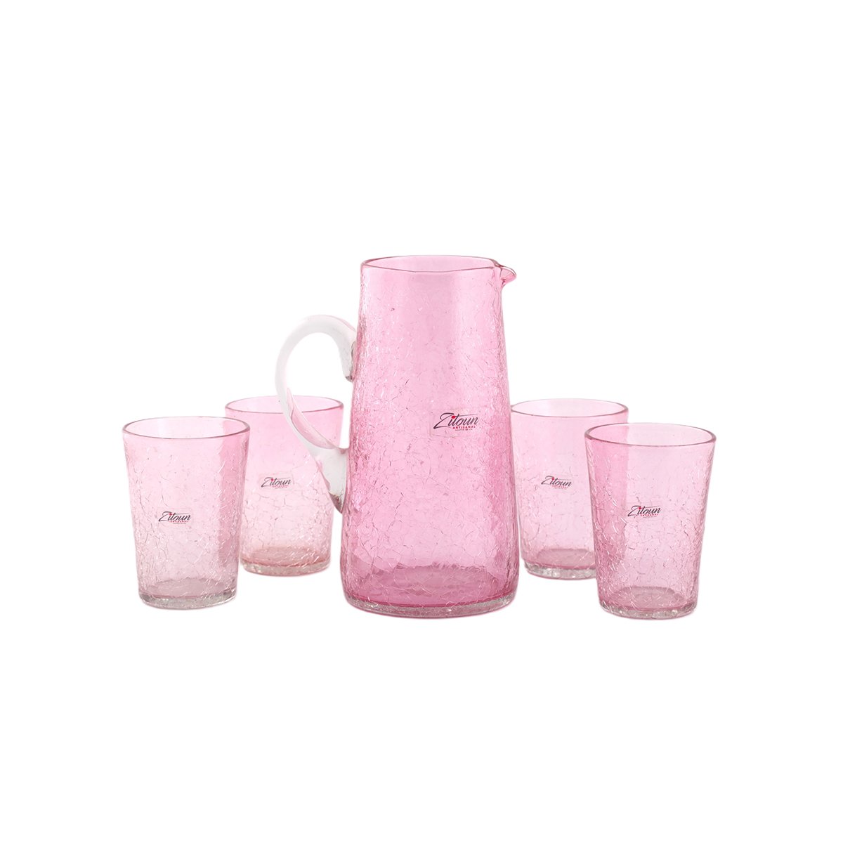 MZA 1261.JPG Assortiments de pichet et de 6 verres maxi drink en verre soufflé craquelé design classique fait à la main – Image 1