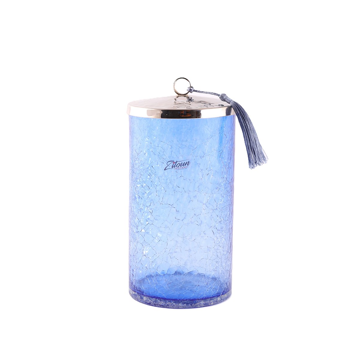 MZA 1402.JPG Boite cylindrique Boite de Rangement haut de gamme en verre soufflé craquelé fait à la main MM – Image 1