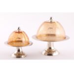 Set de 2 Présentoir à gâteaux (METHRED) haut de gamme en verre soufflé craquelé sur pied en cuivre martelé fait à la main PM et GM – Image 6