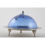 Cloche Présentoir à gâteaux haut de gamme en verre soufflé craquelé sur plateau en cuivre martelé fait à la main PM – Image 4