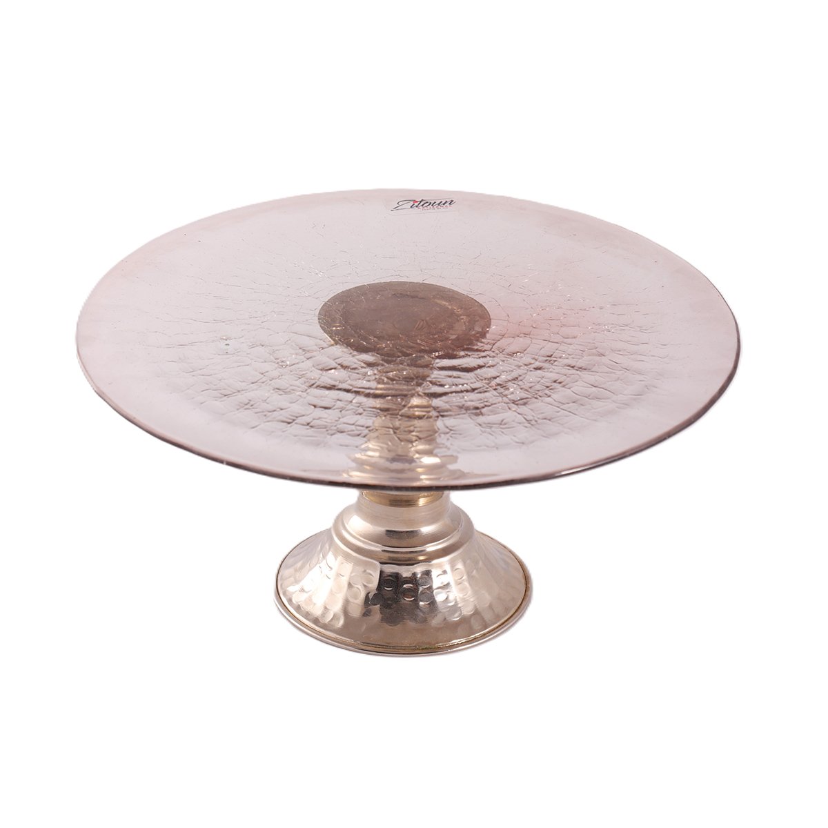MZA 2121.JPG Présentoir à gâteaux en verre soufflé sur pied en cuivre PM – Image 1