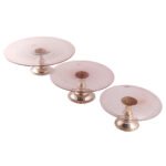 Set de 3 Assiettes Présentoir à gâteaux haut de gamme en verre soufflé craquelé sur pied en cuivre martelé fait à la main PM