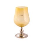 Vase artistique Ovale haut de gamme en verre soufflé craquelé sur pied en cuivre martelé fait main
