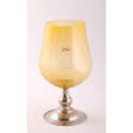 Vase artistique Ovale haut de gamme en verre soufflé craquelé sur pied en cuivre martelé fait main – Image 3