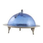 Cloche Présentoir à gâteaux haut de gamme en verre soufflé craquelé sur plateau en cuivre martelé fait à la main GM