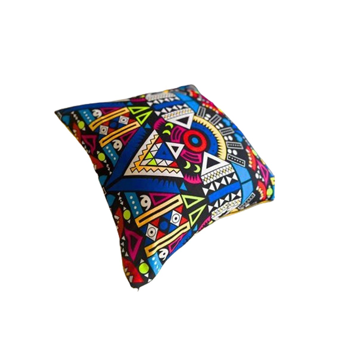 OCS 6014 Coussin carré haut de gamme en tissu coton wax de qualité supérieure coloré triangle – Image 1