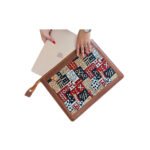 Housse ordinateur portable 13 pouces originale en tissu coton wax habillage en cuir véritable N° 25