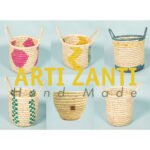 Panier de rangement MM rustique rond tressé à la main en fibre de palmier naturelle coloré motif arabesque – Image 3