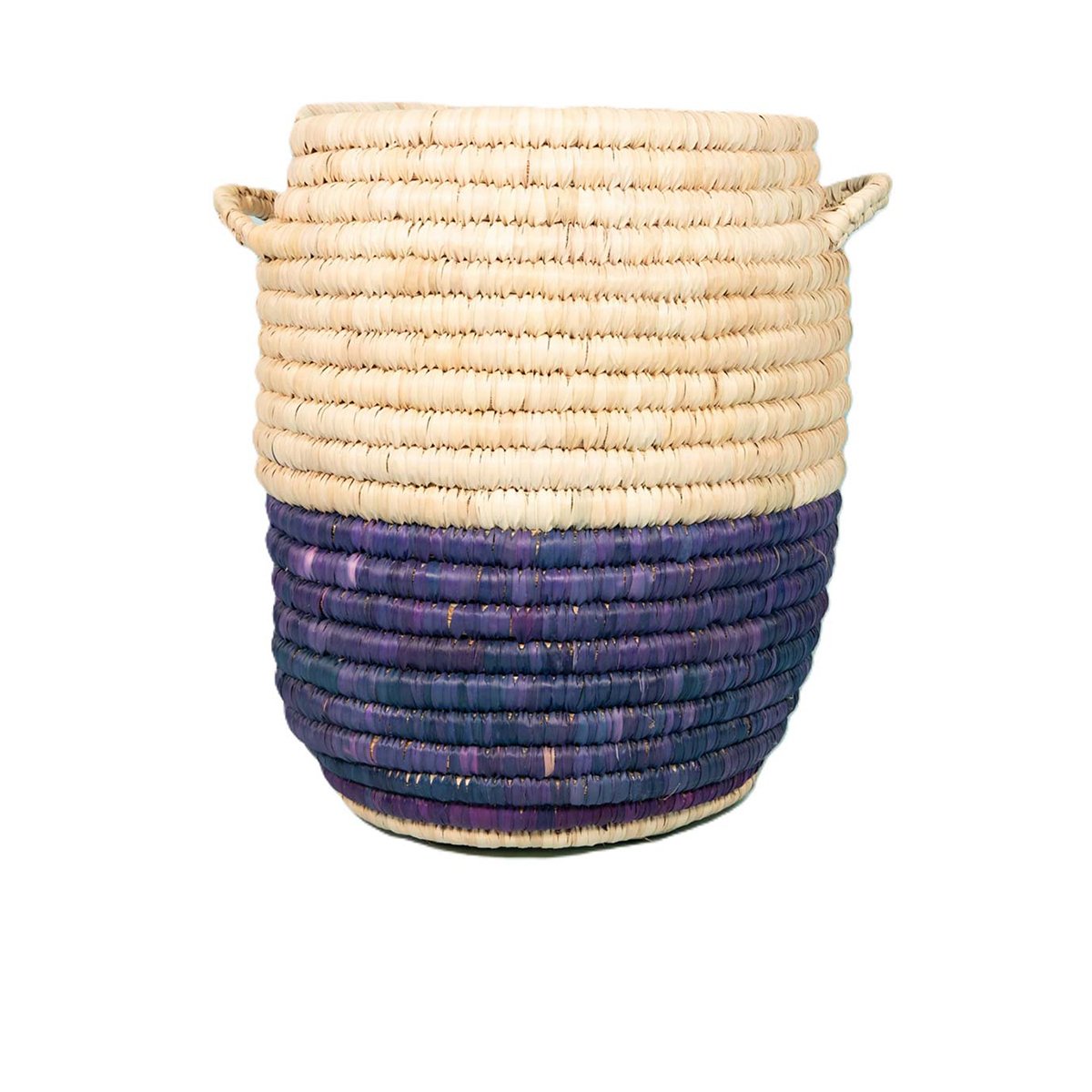 ARZ 4150 Panier de rangement GM rond tressé à la main en fibre de palmier naturelle bicolor design arabesque – Image 1