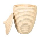 Panier de rangement GM rond tressé à la main en fibre de palmier naturelle bicolor design arabesque