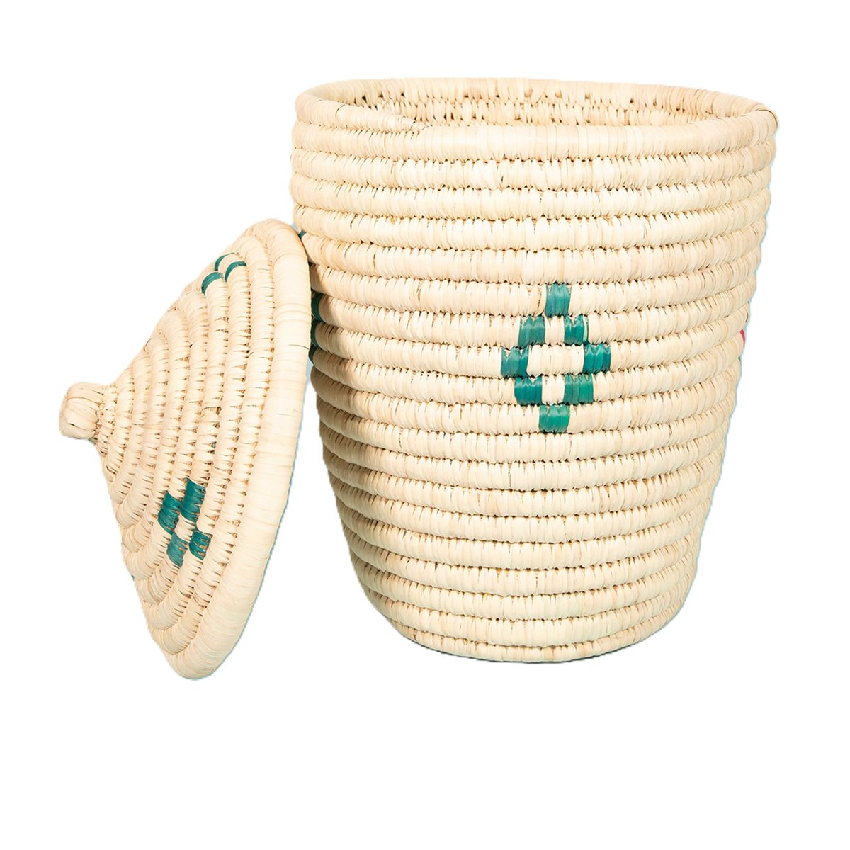 ARZ 4159 Panier de rangement GM rond tressé à la main en fibre de palmier naturelle bicolor design arabesque – Image 1