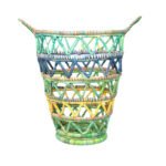 Panier de rangement XL rustique ajouré rond tressé à la main en fibre végétale de palmier naturelle coloré motif arabesque