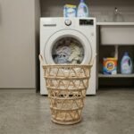Panier de rangement rustique ajouré rond tressé à la main en fibre végétale de palmier naturelle  en couleur naturel – Image 2