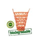 Panier de rangement XL rustique ajouré rond  tressé  à la main en fibre végétale de palmier naturelle en Orange Corail – Image 3