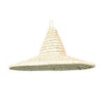 Suspension Luminaire rustique ronde tissée à la main en fibre végétale de palmier naturelle Blanche.