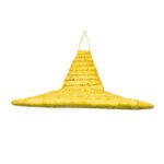 Suspension Luminaire rustique  ronde tissée à la main en fibre végétale de palmier naturelle en jaune