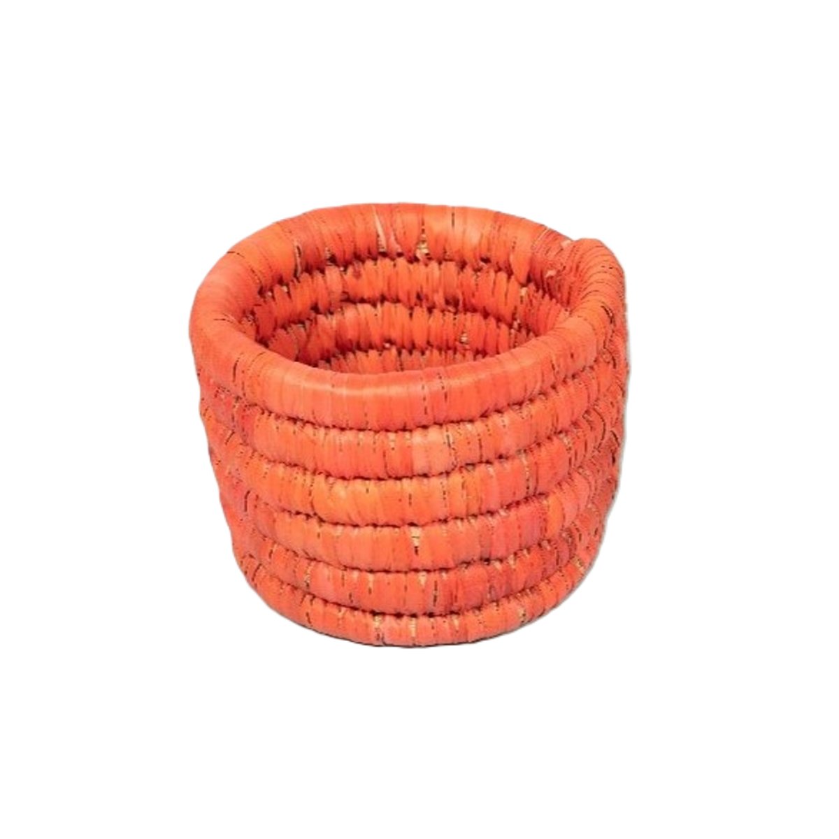 ARZ 9910 Cache pot rond en orange corail rustique tressé à la main en fibre naturelle de palmier – Image 1