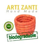 Cache pot rond en orange corail  rustique tressé à la main en fibre naturelle de palmier – Image 2