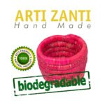 Cache pot rond en rose rustique tressé à la main en fibre naturelle de palmier – Image 2