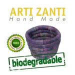 Ensemble de 2 Cache pots ronds en bleu rustique tressés à la main en fibres naturelles de palmier – Image 2
