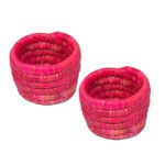 Ensemble de 2 Cache pots ronds en rose rustique tressés à la main en fibres naturelles de palmier