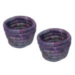 Ensemble de 2 Cache pots ronds en bleu rustique tressés à la main en fibres naturelles de palmier