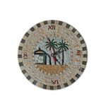 Horloge murale ronde en mosaïque romaine fait à la main haut de gamme motif Les palmiers de la collection Art Murale