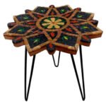 Table ronde plateau en mosaïque romaine fait à la main haut de gamme structure en fer forgé artisanal motif Florale  de la collection Artistique