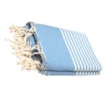 Jeté Fouta Arthur en coton XL - multi usage Bleu ciel foncé rayée blanc PTZ 1011