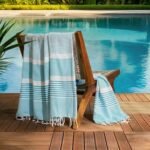 Jeté Fouta Arthur en coton XL - multi usage Bleu ciel foncé rayée blanc PTZ 1011 – Image 2