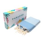 Jeté Fouta Arthur en coton XL - multi usage Bleu ciel foncé rayée blanc PTZ 1011 – Image 3