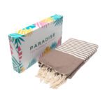 Jetés Fouta Arthur en coton XL - multi usage Taupe rayée blanc PTZ 1013 – Image 3