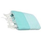 Jeté Fouta Arthur traditionnel multi usage Vert d’eau rayée blanc PTZ 1015