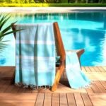 Jeté Fouta Arthur traditionnel multi usage Vert d’eau rayée blanc PTZ 1015 – Image 2