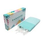 Jeté Fouta Arthur traditionnel multi usage Vert d’eau rayée blanc PTZ 1015 – Image 3