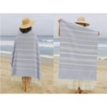 Set de 2 Serviette en coton - Fouta Bali  XL En Gris et Vert kaki rayée blanc PTZ 2011 – Image 3