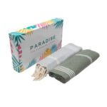 Set de 2 Serviette en coton - Fouta Bali  XL En Gris et Vert kaki rayée blanc PTZ 2011 – Image 4