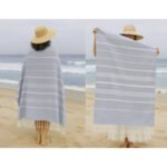 Set de 2 Serviette en coton - Fouta Bali  XL En Gris et Gris anthracite rayée blanc PTZ 2012 – Image 3