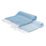 Set de 2 Serviette en coton - Fouta Bali  XL En Bleu ciel foncé et Bleu ciel rayée blanc PTZ 2016