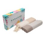 Set 2 Serviette en coton - Fouta nid d'abeille  XL En Beige et taupe PTZ 3010 – Image 3