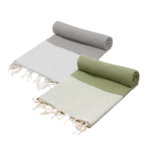 Set de 2 Serviette en coton - Fouta nid d'abeille  XL En Gris et Vert kaki PTZ 3011
