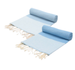 Set de 2 Serviettes en coton - Fouta nid d'abeille  XL En Bleu ciel foncé et Bleu ciel PTZ 3012