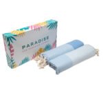Set de 2 Serviettes en coton - Fouta nid d'abeille  XL En Bleu ciel foncé et Bleu ciel PTZ 3012 – Image 4