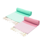 2 Serviettes Fouta nid d'abeille En Vert d’eau et Rose bonbon
